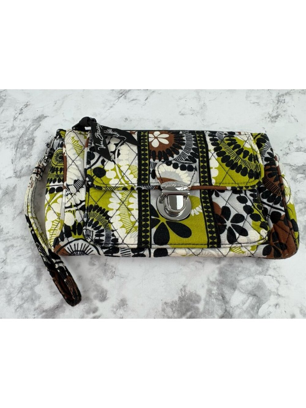 *Vera Bradley Pushlock Wristlet Cocoa Moss Pattern Floral Green Brown Travel